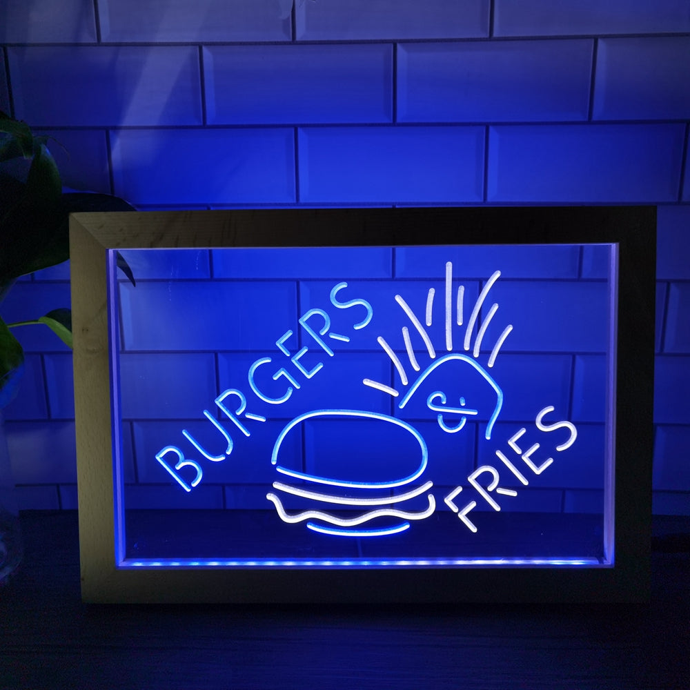 Burgers and Fries Two Tone Sign - Luxury Framed Edition