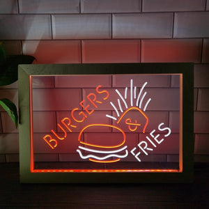 Burgers and Fries Two Tone Sign - Luxury Framed Edition