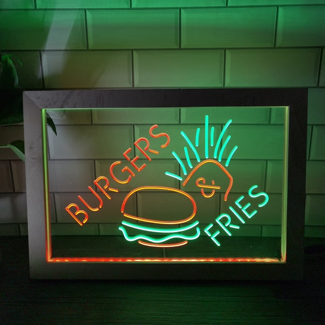 Burgers and Fries Two Tone Sign - Luxury Framed Edition
