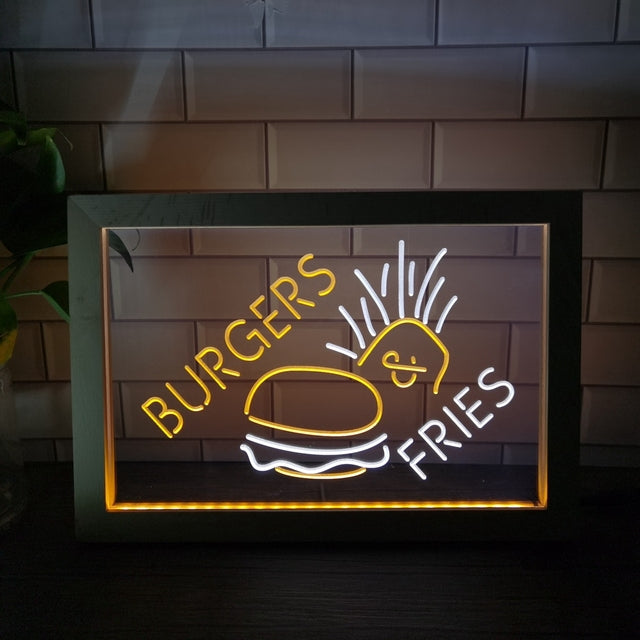 Burgers and Fries Two Tone Sign - Luxury Framed Edition
