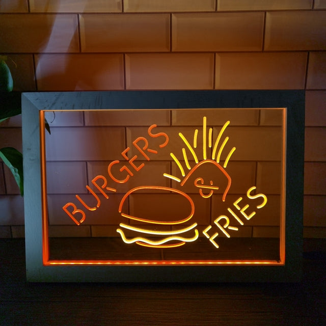 Burgers and Fries Two Tone Sign - Luxury Framed Edition