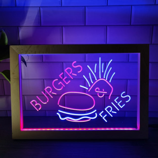 Burgers and Fries Two Tone Sign - Luxury Framed Edition