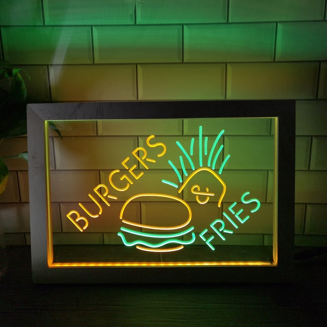 Burgers and Fries Two Tone Sign - Luxury Framed Edition