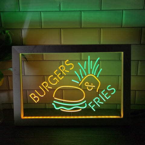 Image of Burgers and Fries Two Tone Sign - Luxury Framed Edition