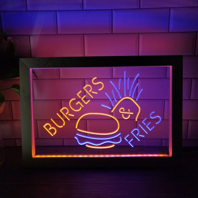 Burgers and Fries Two Tone Sign - Luxury Framed Edition