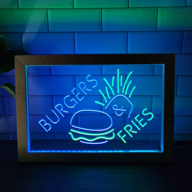 Burgers and Fries Two Tone Sign - Luxury Framed Edition