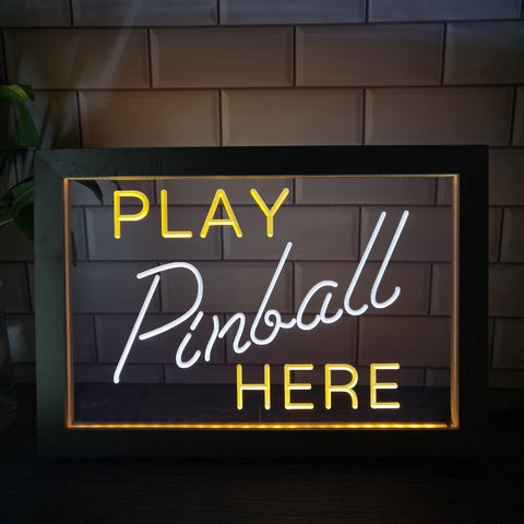 Image of Play Pinball Here Two Tone Sign - Luxury Framed Edition