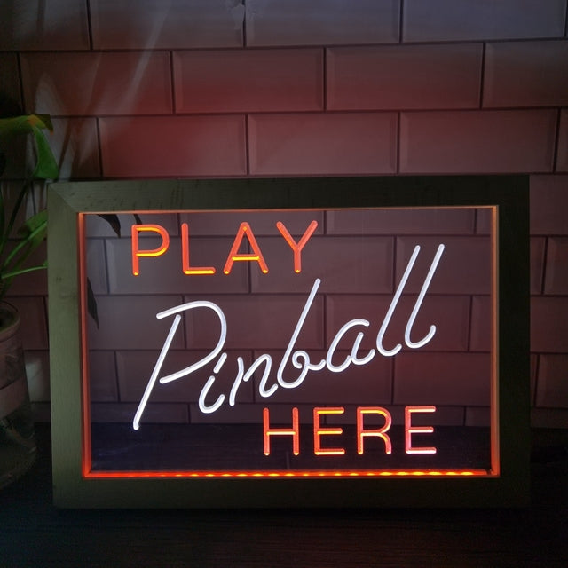 Play Pinball Here Two Tone Sign - Luxury Framed Edition