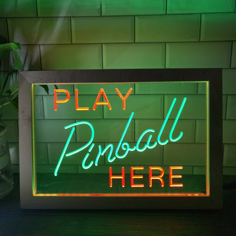 Image of Play Pinball Here Two Tone Sign - Luxury Framed Edition