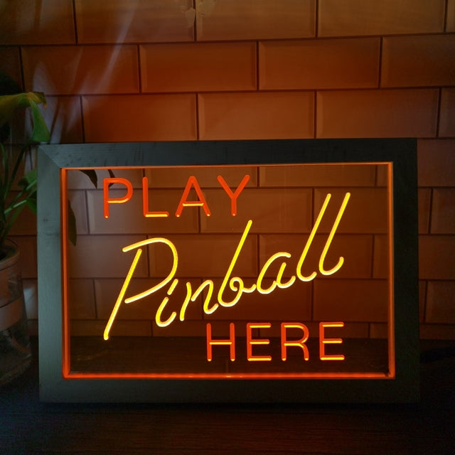 Play Pinball Here Two Tone Sign - Luxury Framed Edition