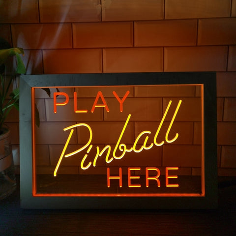 Image of Play Pinball Here Two Tone Sign - Luxury Framed Edition