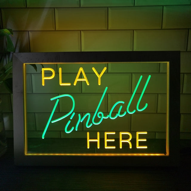 Play Pinball Here Two Tone Sign - Luxury Framed Edition