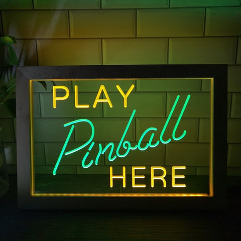 Image of Play Pinball Here Two Tone Sign - Luxury Framed Edition