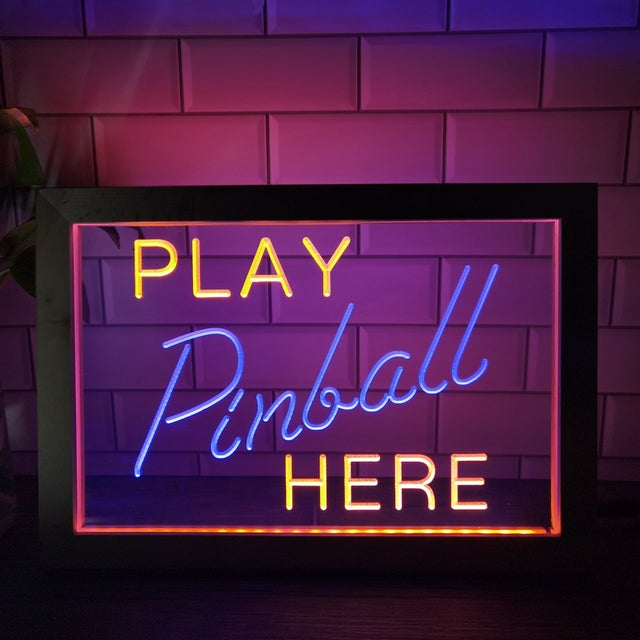 Play Pinball Here Two Tone Sign - Luxury Framed Edition