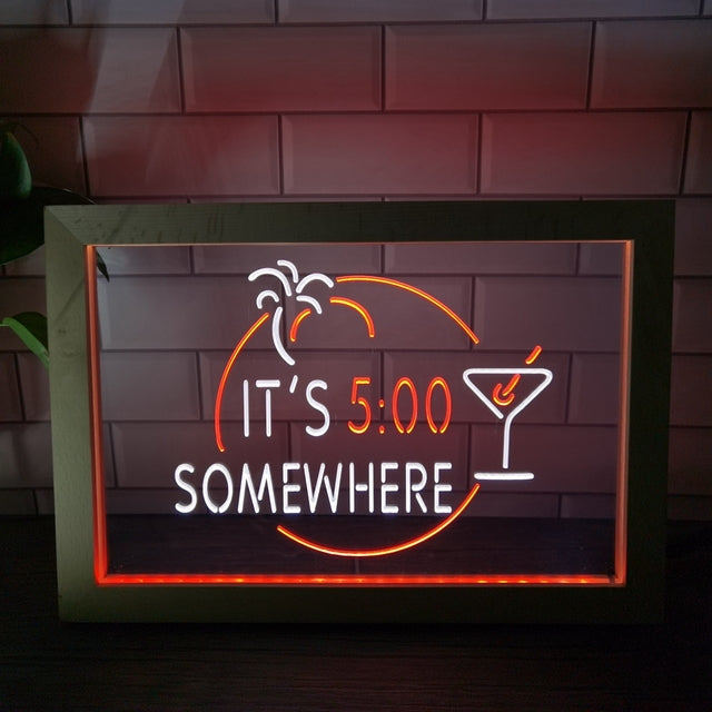 It's Five O'clock Somewhere Two Tone Sign - Luxury Framed Edition