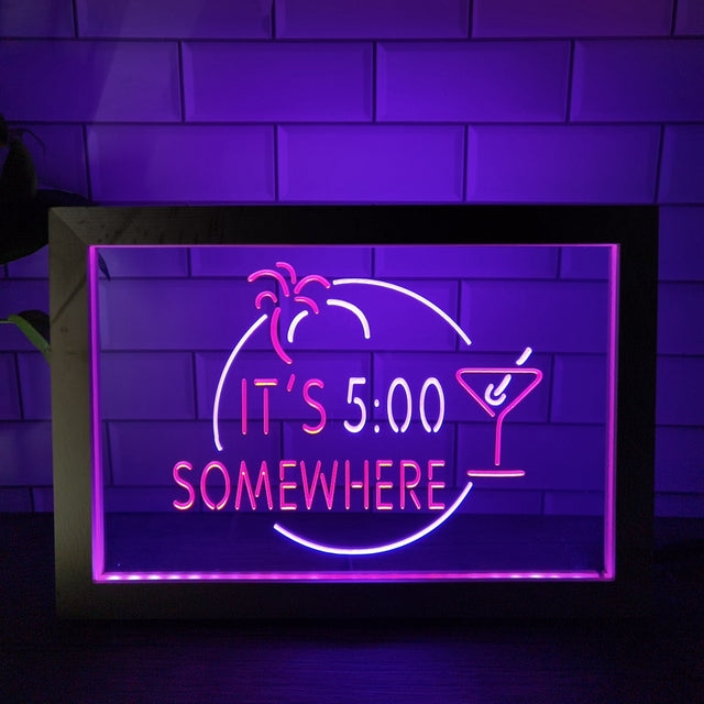 It's Five O'clock Somewhere Two Tone Sign - Luxury Framed Edition