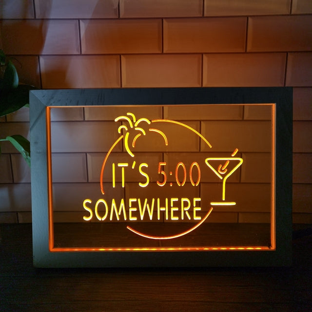 It's Five O'clock Somewhere Two Tone LED Neon Sign - Luxury Framed