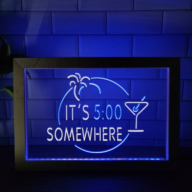 It's Five O'clock Somewhere Two Tone Sign - Luxury Framed Edition