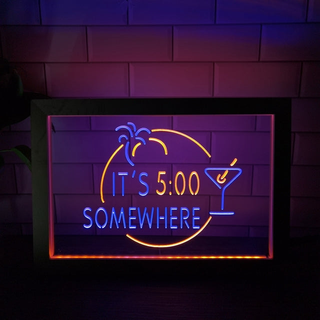 It's Five O'clock Somewhere Two Tone Sign - Luxury Framed Edition