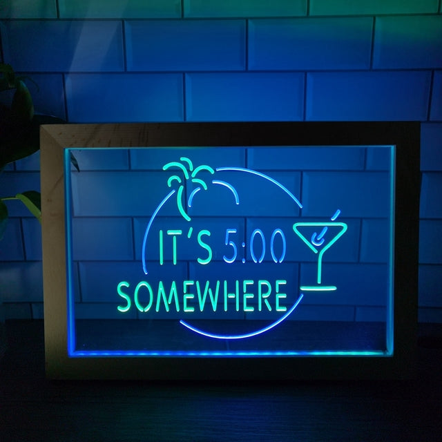 It's Five O'clock Somewhere Two Tone LED Neon Sign - Luxury Framed