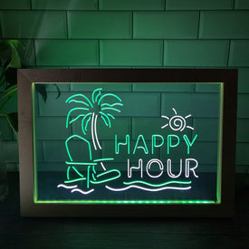 Happy Hour Two Tone Sign - Luxury Framed Edition