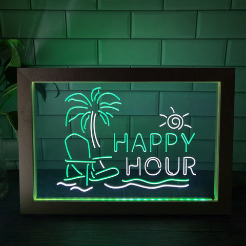 Image of Happy Hour Two Tone Sign - Luxury Framed Edition