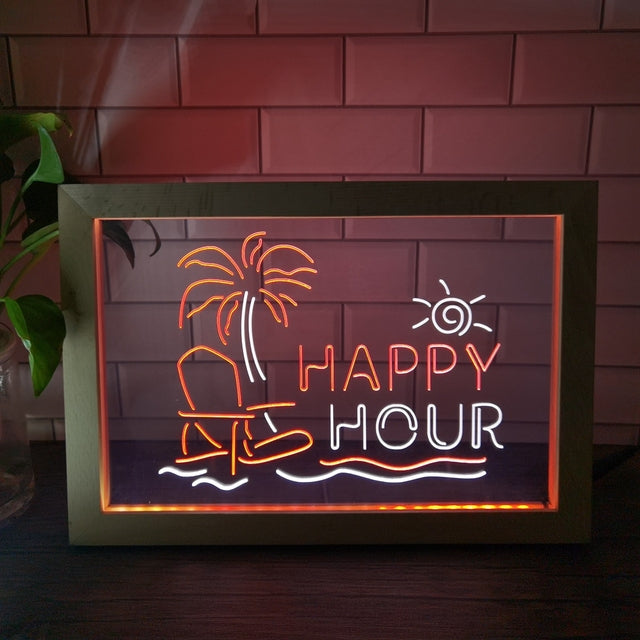 Happy Hour Two Tone Sign - Luxury Framed Edition