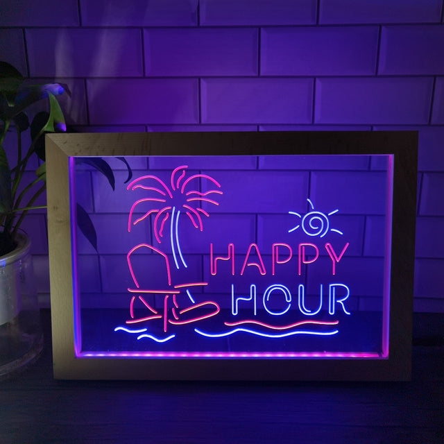 Happy Hour Two Tone Sign - Luxury Framed Edition