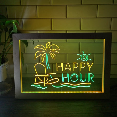 Image of Happy Hour Two Tone Sign - Luxury Framed Edition
