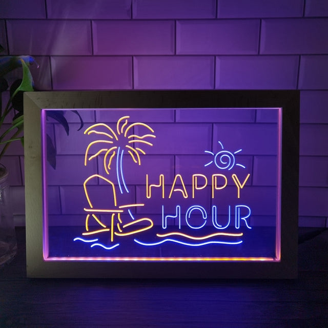 Happy Hour Two Tone Sign - Luxury Framed Edition