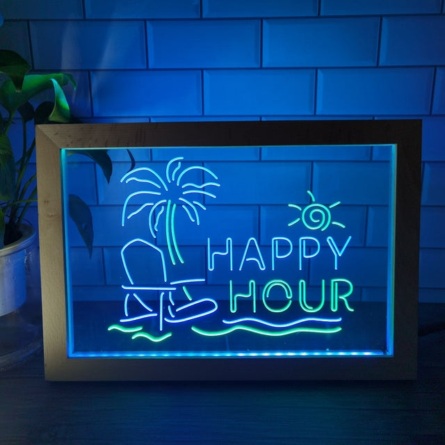 Happy Hour Two Tone Sign - Luxury Framed Edition