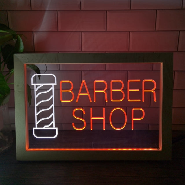 Barber Shop Two Tone LED Neon Sign Luxury Framed Edition – Dope Neons