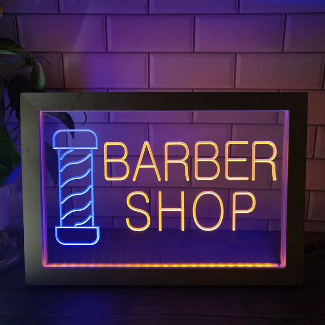 Barber Shop Two Tone Sign - Luxury Framed Edition