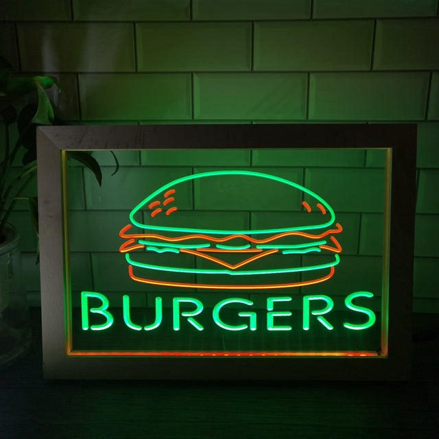 Burgers Two Tone Sign - Luxury Framed Edition