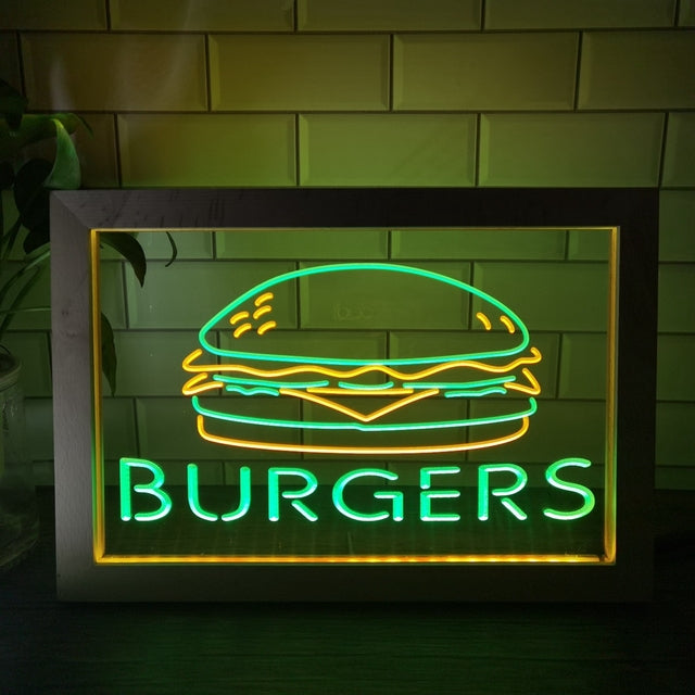 Burgers Two Tone Sign - Luxury Framed Edition