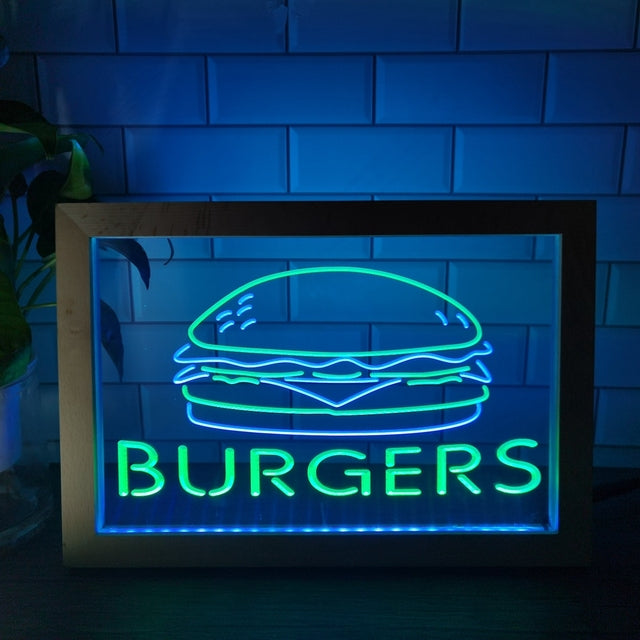 Burgers Two Tone Sign - Luxury Framed Edition