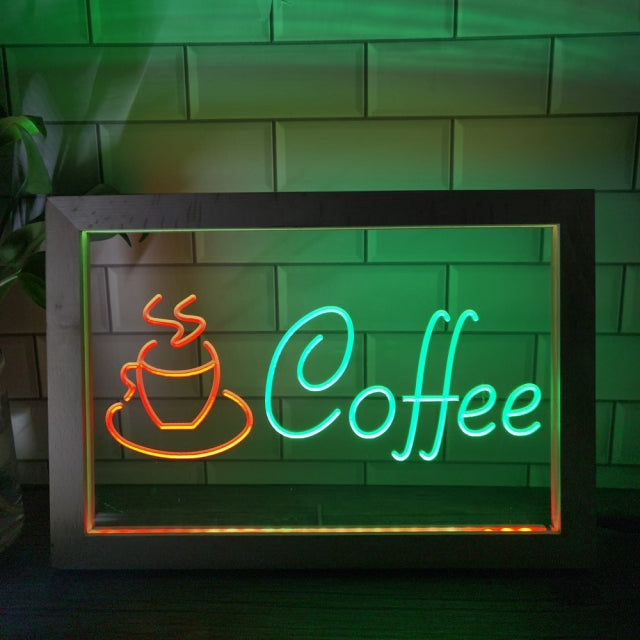 Coffee Shop Cup Two Tone Sign - Luxury Framed Edition