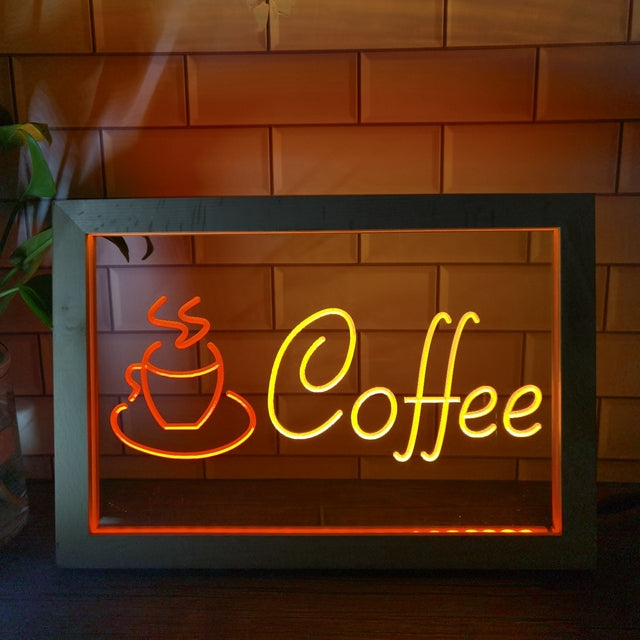 Coffee Shop Cup Two Tone Sign - Luxury Framed Edition