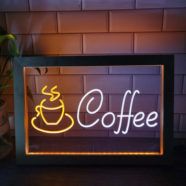 Coffee Shop Cup Two Tone Sign - Luxury Framed Edition