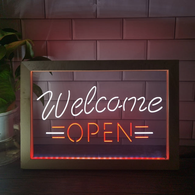 Welcome Open Two Tone Sign - Luxury Framed Edition