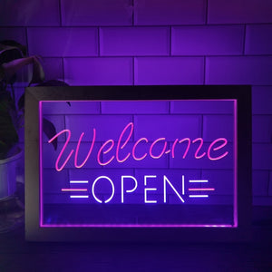 Welcome Open Two Tone Sign - Luxury Framed Edition