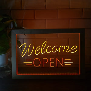 Welcome Open Two Tone Sign - Luxury Framed Edition