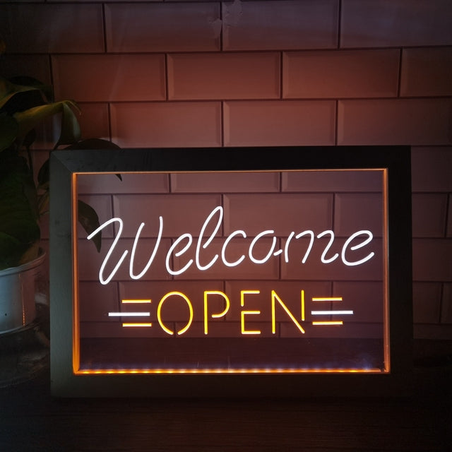 Welcome Open Two Tone Sign - Luxury Framed Edition