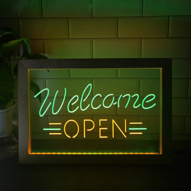 Welcome Open Two Tone Sign - Luxury Framed Edition