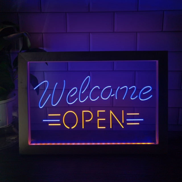 Welcome Open Two Tone Sign - Luxury Framed Edition