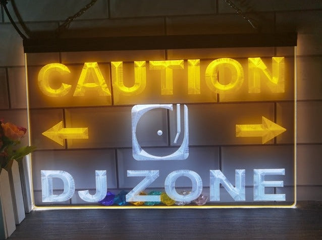 Caution DJ Zone Two Tone Illuminated Sign