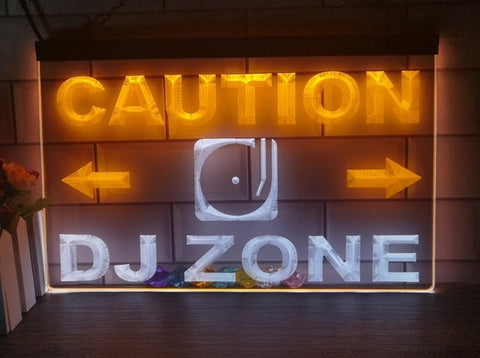 Caution DJ Zone Two Tone Illuminated Sign