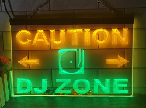 Image of Caution DJ Zone Two Tone Illuminated Sign