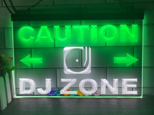 Caution DJ Zone Two Tone Illuminated Sign