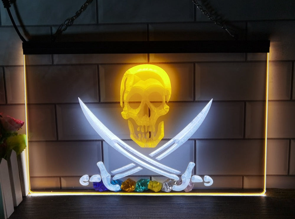 Pirates Skull and Swords Two Tone Illuminated Sign